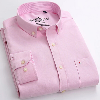 Класически памучни изцяло ежедневни ризи за мъже, едноцветна обикновена риза с дълъг ръкав, горна част с един джоб, мека прилепнала официални дрехи