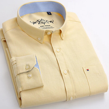 Класически памучни изцяло ежедневни ризи за мъже, едноцветна обикновена риза с дълъг ръкав, горна част с един джоб, мека прилепнала официални дрехи