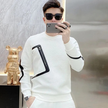 Ανδρικά ρούχα Λευκό πουλόβερ κορυφαία φούτερ για άντρες χωρίς κουκούλα Slim Fit Splicing Προσφορά καλωσορίσματος Xxl Απλό Υψηλής Ποιότητας Ζεστό Emo