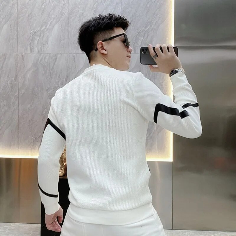Îmbrăcăminte pentru bărbați Pulover alb Top Hanorace pentru bărbați fără glugă Slim Fit Splicing Ofertă de bun venit Xxl Simplu de înaltă calitate Emo cald