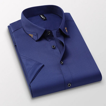 BROWON 2023 Интелигентна ежедневна лятна риза Мъжки ризи с къси ръкави с обърната яка Бизнес мъжки ризи против бръчки Лесна грижа