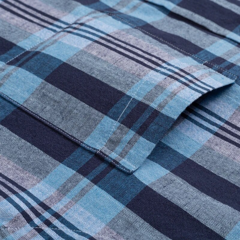 Vyriški laisvalaikio languoti dryžuoti lininiai medvilniniai marškiniai su viena kišene, patogūs, minkšti, ilgomis rankovėmis, standartinio pritaikymo languoti marškiniai