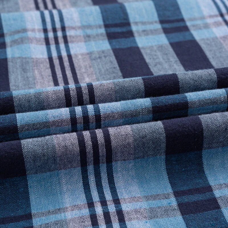 Vyriški laisvalaikio languoti dryžuoti lininiai medvilniniai marškiniai su viena kišene, patogūs, minkšti, ilgomis rankovėmis, standartinio pritaikymo languoti marškiniai