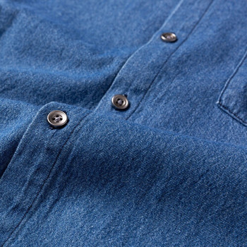 Мъжка 100% памучна дънкова риза с джоб с дълъг ръкав Стандартна кройка Удобна издръжливост Меки ежедневни изпрани издръжливи работни ризи