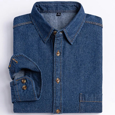 Meeste 100% puuvillane Western Denim taskusärk, pikkade varrukatega, standardse sobivusega mugavus Vastupidavus pehme vabaaja pestud vastupidavus töösärgid