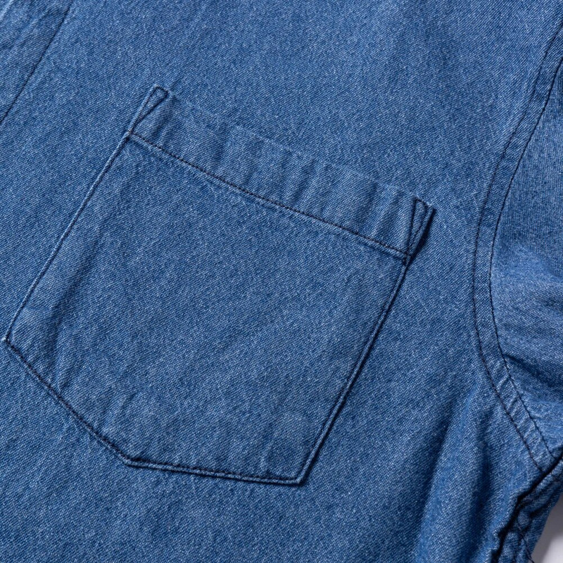 Meeste 100% puuvillane Western Denim taskusärk, pikkade varrukatega, standardse sobivusega mugavus Vastupidavus pehme vabaaja pestud vastupidavus töösärgid