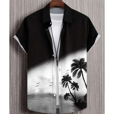 Хавайска мъжка риза 3D градиентен печат Свободни големи ризи и блузи Висококачествено мъжко облекло Суичъри за плажно парти