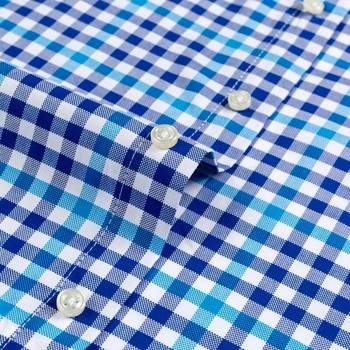 Мъжка модна карирана памучна риза с къс ръкав, една кръпка, джоб и яка с копчета, празнични, младежки, ежедневни ризи с гингам