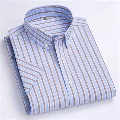 Vyriški madingi languoti languoti trumpomis rankovėmis medvilniniai marškiniai su viengubomis kišeninėmis sagomis ir apykakle šventiniai jaunatviški laisvalaikio marškiniai