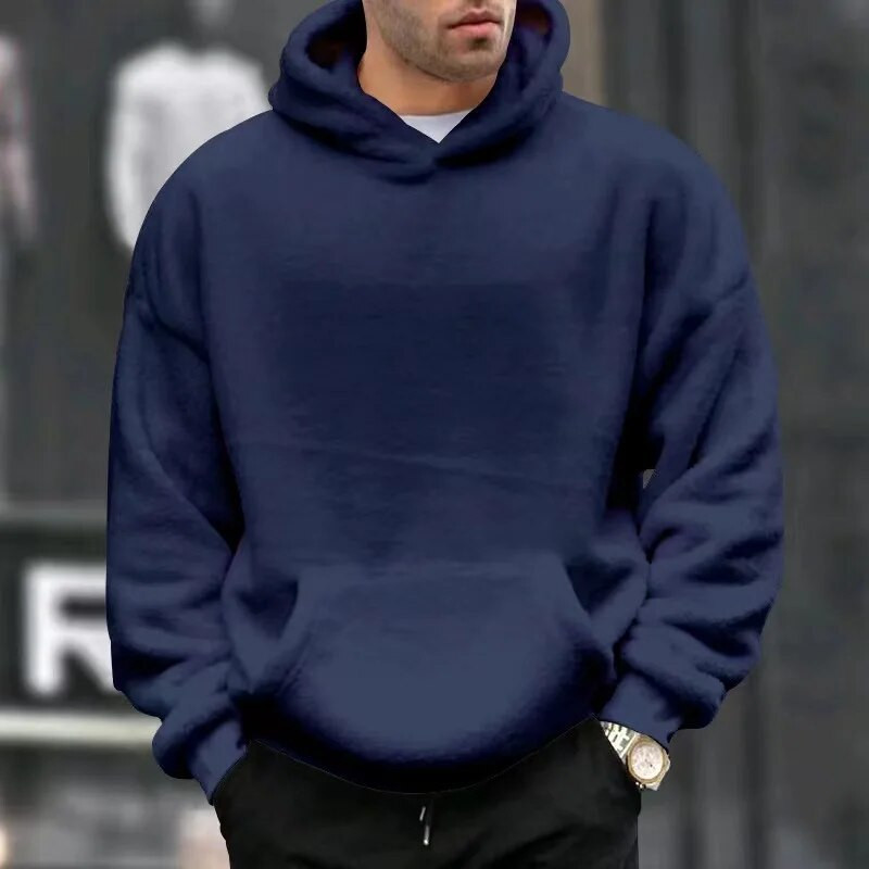 Νέα φθινοπωρινά χειμωνιάτικα ζεστά ανδρικά φούτερ με κουκούλα από μασίφ ρούχα με μακρυμάνικο πουλόβερ Kangaroo Pocket Hoodies Fleece Tops