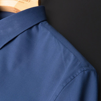 Мъжки ризи с дълъг ръкав от меки бамбукови влакна с класическа кройка без джобове Официална бизнес риза с кантове с вътрешна яка