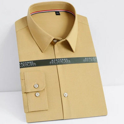 Ανδρικά μακρυμάνικα μαλακά μπαμπού πουκάμισα με κλασική εφαρμογή χωρίς σωλήνες αντίθεσης τσέπης Επίσημο επαγγελματικό φόρεμα