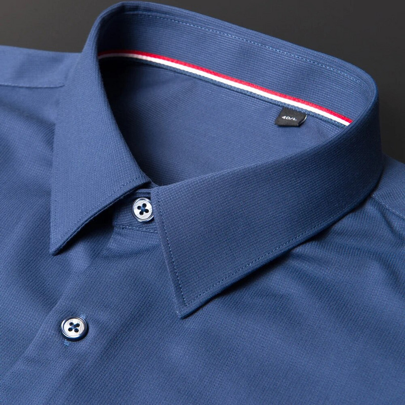 Ανδρικά μακρυμάνικα μαλακά μπαμπού πουκάμισα με κλασική εφαρμογή χωρίς σωλήνες αντίθεσης τσέπης Επίσημο επαγγελματικό φόρεμα