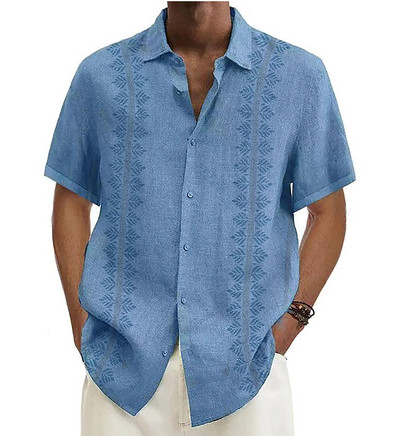 Καλοκαιρινό ανδρικό πουκάμισο Μπλε μπλουζάκι με κοντό μανίκι με δέντρο καρύδας Πουκάμισο με στάμπα με πέτο για άνδρες Μόδα Ρούχα μπλούζας παραλίας