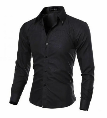 2023 Мъжка луксозна ежедневна официална риза Пролет Лято Мъжки тънки бизнес ризи Мъжка блуза с отложна яка Мъжко облекло
