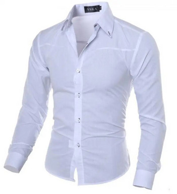 2023 Мъжка луксозна ежедневна официална риза Пролет Лято Мъжки тънки бизнес ризи Мъжка блуза с отложна яка Мъжко облекло