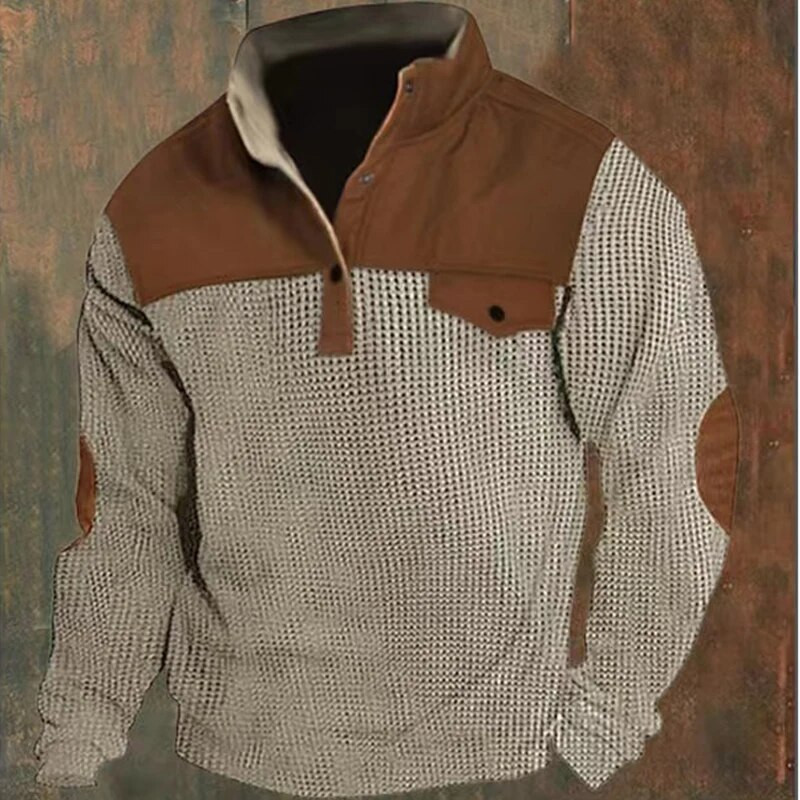 Φθινοπωρινές καινούριες ανδρικές μπλούζες Corn Kernel Patchwork Λεπτή βάση γιακάς Μακρυμάνικο μπλουζάκια Μεγάλα φαρδιά ρούχα Ανδρικά μπλουζάκια