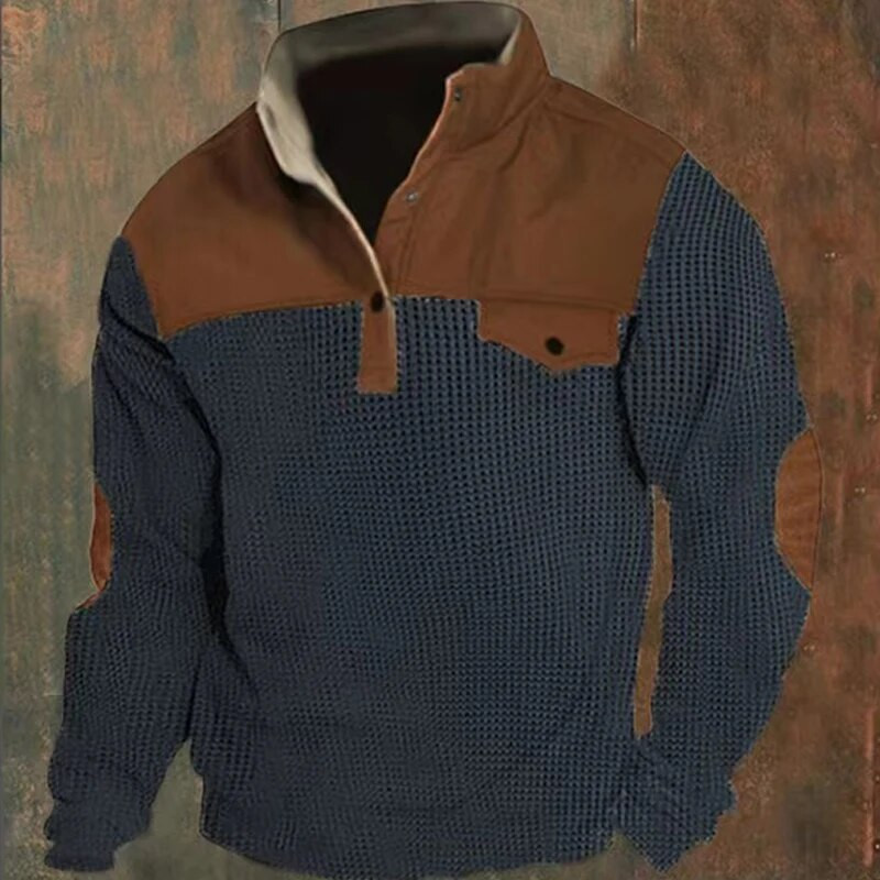 Φθινοπωρινές καινούριες ανδρικές μπλούζες Corn Kernel Patchwork Λεπτή βάση γιακάς Μακρυμάνικο μπλουζάκια Μεγάλα φαρδιά ρούχα Ανδρικά μπλουζάκια