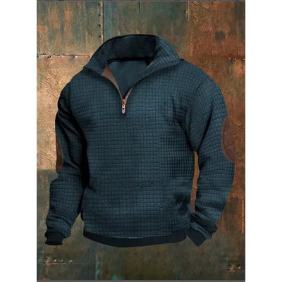 Meeste ülisuur avar sviiter Vahvliga kevadsügis pikkade varrukatega krae õmblusega värv õhukesed särgid topid vabaaja meeste kapuuts