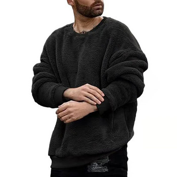 Ново свободно плюшено суичър с качулка Мъжко облекло Зимни топли суичъри Модни плътни ежедневни О-образно деколте Streetwear Хип-хоп мъжки пуловери с качулка