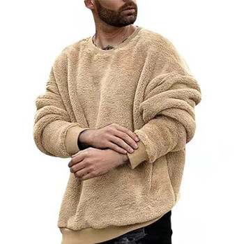 Ново свободно плюшено суичър с качулка Мъжко облекло Зимни топли суичъри Модни плътни ежедневни О-образно деколте Streetwear Хип-хоп мъжки пуловери с качулка