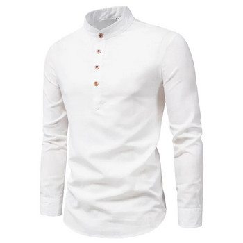 Мъжка ежедневна официална риза Ленени ризи с дълъг ръкав Мъжки блузи Тънки социални бизнес ризи Топ Елегантни ризи за мъжко облекло