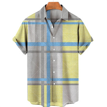 Καλοκαιρινό vintage ανδρικό πουκάμισο Χαβάης κοντομάνικο ριγέ εμπριμέ πουκάμισο για ανδρικά μπλουζάκια παραλίας με μονό κουμπί Ανδρικά ρούχα