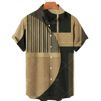 Καλοκαιρινό vintage ανδρικό πουκάμισο Χαβάης κοντομάνικο ριγέ εμπριμέ πουκάμισο για ανδρικά μπλουζάκια παραλίας με μονό κουμπί Ανδρικά ρούχα