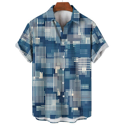2023. aasta suvevintage meeste Hawaii särk lühikeste varrukatega triibuga trükitud särgid meestele, ühe nööbiga rannasärgid, meeste rõivad