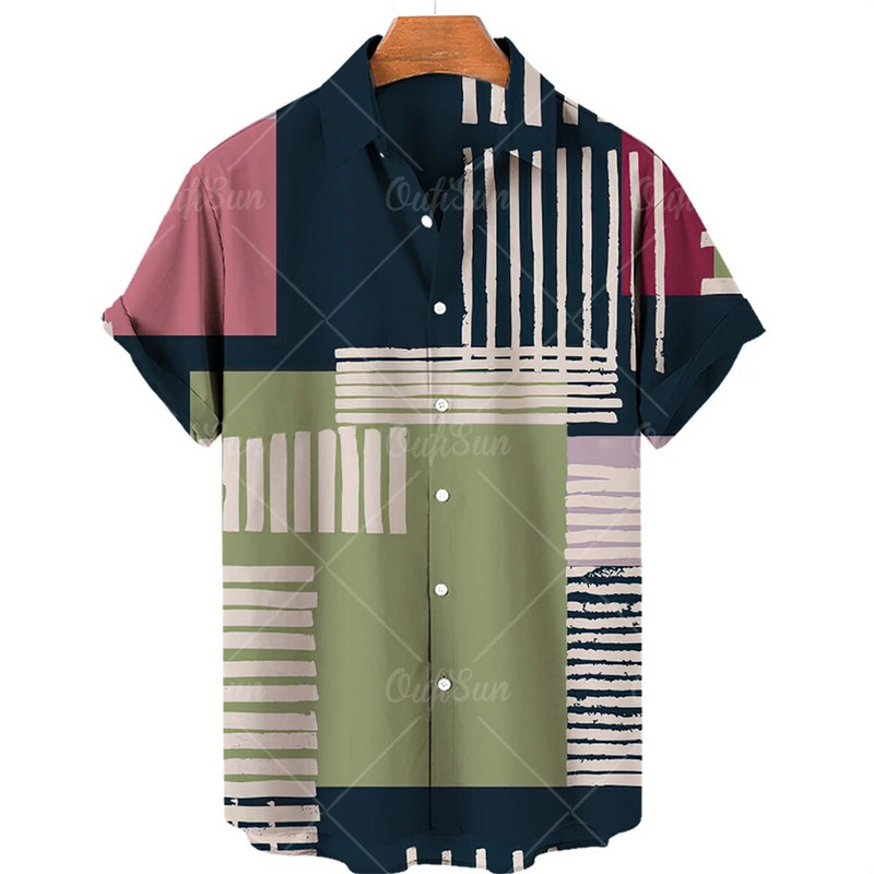 2023. aasta suvevintage meeste Hawaii särk lühikeste varrukatega triibuga trükitud särgid meestele, ühe nööbiga rannasärgid, meeste rõivad