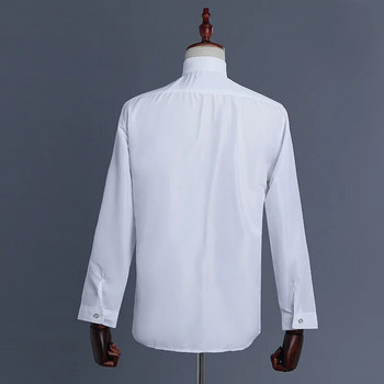 Мъжка риза Бял цвят Мъжки официални бизнес ризи Мъжки смокинг за представление Сватбено парти Сценично облекло