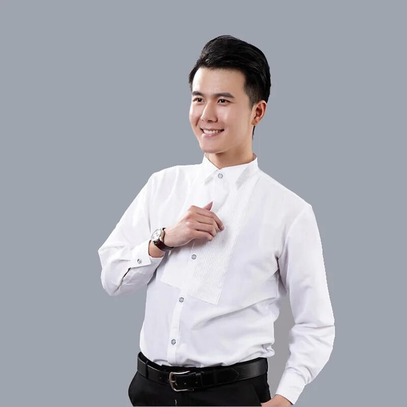 Ανδρικό πουκάμισο φόρεμα Λευκό χρώμα Ανδρικά επίσημα επαγγελματικά πουκάμισα Ανδρικές επιδόσεις σμόκιν Μπλούζες σκηνής γάμου Ρούχα