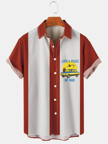 Хавайска риза Harajuku Stripe Print Свободна модна ежедневна риза с копчета с къс ръкав Aloha Beach Summer For Men Clothing Vacation Stree