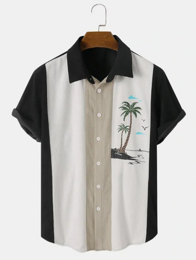 Hawaii särk Harajuku triibulise trükiga vaba mood vabaaja lühikeste varrukatega nööp Aloha rand, suvi meestele, rõivad puhkuse tänaval