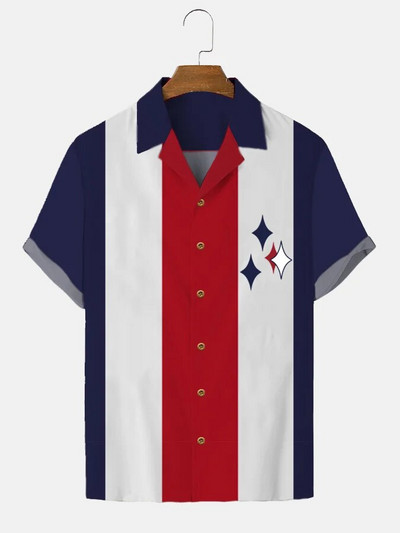 Hawaii särk Harajuku triibulise trükiga vaba mood vabaaja lühikeste varrukatega nööp Aloha rand, suvi meestele, rõivad puhkuse tänaval