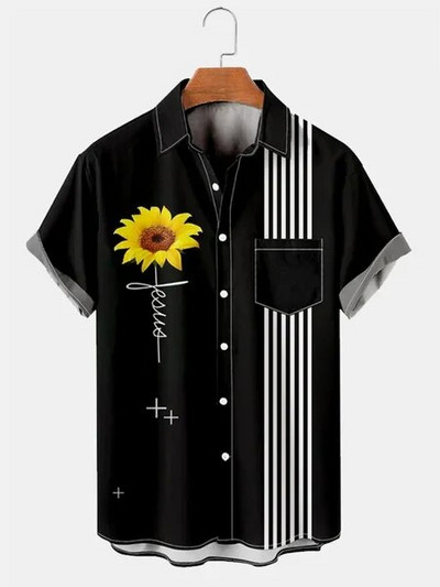 Hawaii särk Harajuku triibulise trükiga vaba mood vabaaja lühikeste varrukatega nööp Aloha rand, suvi meestele, rõivad puhkuse tänaval