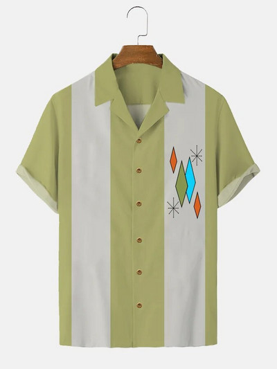 Hawaii särk Harajuku triibulise trükiga vaba mood vabaaja lühikeste varrukatega nööp Aloha rand, suvi meestele, rõivad puhkuse tänaval