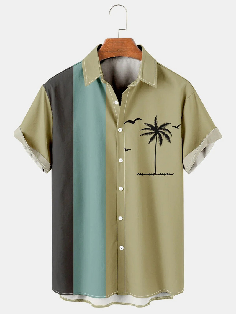 Hawaii särk Harajuku triibulise trükiga vaba mood vabaaja lühikeste varrukatega nööp Aloha rand, suvi meestele, rõivad puhkuse tänaval