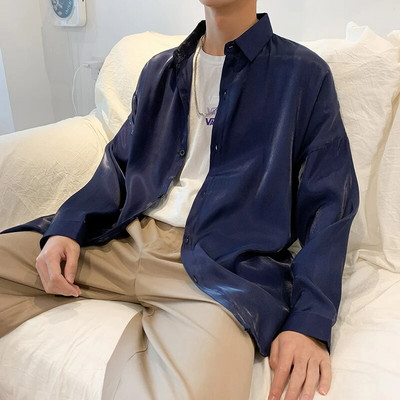 TFETTERS Άνοιξη φθινόπωρο απλό πουκάμισο Ανδρικό 2023 μπορντό λεπτό μακρυμάνικο πουκάμισο Μόδα Streetwear Ανδρικά ρούχα Εξατομικευμένο δώρο