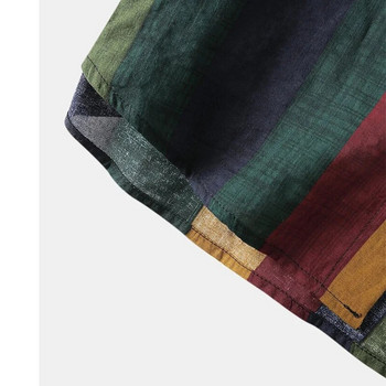Пролетна и есенна мъжка стрийт цветна вертикална лента Свободна спокойна поло яка Едноредова риза с дълъг ръкав 2023 г. Ново