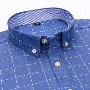 Мъжка карирана риза с дълъг ръкав и дълъг ръкав от 100% памук, един джоб на гърдите, работни ежедневни стандартни карирани ризи на райе Оксфорд