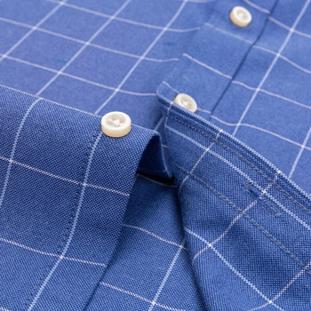 Ανδρικό 100% βαμβακερό μακρυμάνικο πουκάμισο με κουμπιά πουκάμισο με μονό τσεπάκι στο στήθος Work casual Standard-fit καρό ριγέ πουκάμισο Oxford