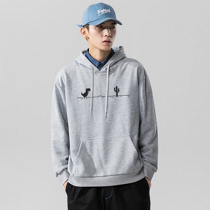 Mosaic Game Cactus Little Dinosaur Meeste kapuutsid Sügissed vabad tänavarõivad O-kaelusega vabaaja kampsun, taskufliis, soe meeste kapuuts