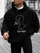 Mielas juokingas „T Rex Drink Tea Print“ džemperis, šaunūs vyriški gobtuvai, vyriškas laisvalaikio grafinio dizaino megztinis su gobtuvu su