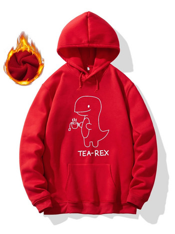 Cute Funny T Rex Drink Tea Hoodie, Cool Hoodies για άντρες, Ανδρικό πουλόβερ με κουκούλα με κουκούλα casual γραφικά με