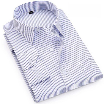 7xl Мъжки раирани ризи Големи мъжки ризи с дълъг ръкав и дълги ръкави Обикновена мъжка риза за офис работа с джоб Лесна грижа Класическа