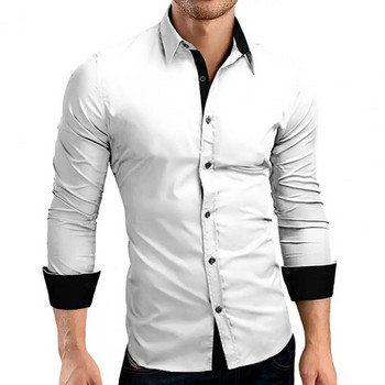 Ανδρικό ανδρικό πουκάμισο επαγγελματικό φόρεμα με αντίθεση χρώματος μονόπλευρο με γυριστό γιακά Φωτεινό λευκό ανδρικό πουκάμισο για δουλειά