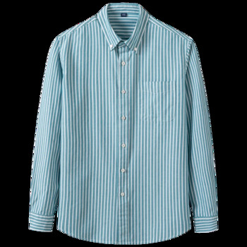Мъжки ежедневни ризи с копчета от 100% памук Оксфорд, универсална риза с един кръпка и джоб с дълъг ръкав.