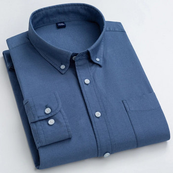 Мъжки ежедневни ризи с копчета от 100% памук Оксфорд, универсална риза с един кръпка и джоб с дълъг ръкав.