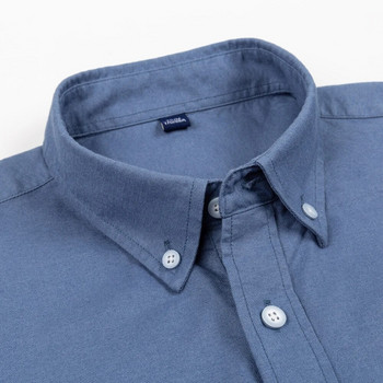 Ανδρικό πουκάμισο με κουμπιά 100% βαμβακερό Oxford casual πουκάμισο με μονό τσεπάκι με μακρύ μανίκι Standard-fit καρό ριγέ ευέλικτο πουκάμισο